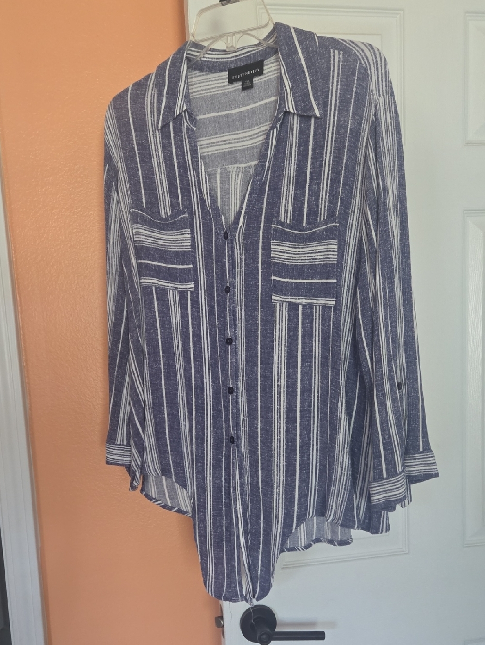 Striped Button-Up Tunic Top in Blue and White – Lightweight Casual Shirt